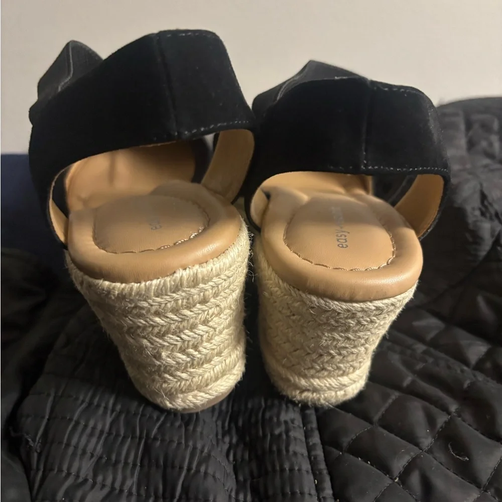Easy Spirit Black Espadrille Wedge Sandals